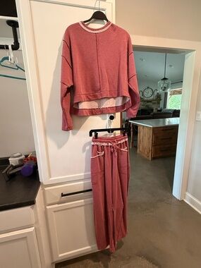 DAVI & DANI Mauve-Pink Terry Knit Sweatshirt and pant set